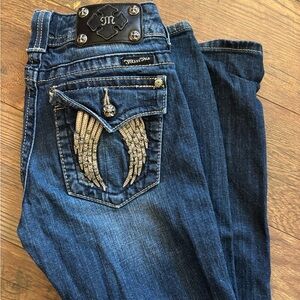Miss Me Women's Dark Blue Boot Cut Jeans with Gold Embellishments
